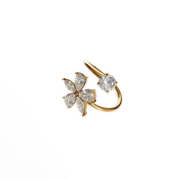 Fleur Luxe 18k Gold Plated Open Crystal Flower Ring, 3 of 3