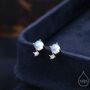 Sterling Silver Tiny Cz And Moonstone Stud Earrings, thumbnail 1 of 11