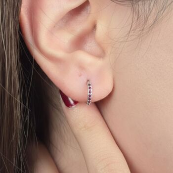 Garnet January Birthstone Small Silver Huggie Hoops, 2 of 5