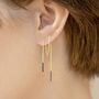 Black Tip Chain Drop Gold Plated Silver Threader Earrings, thumbnail 1 of 7
