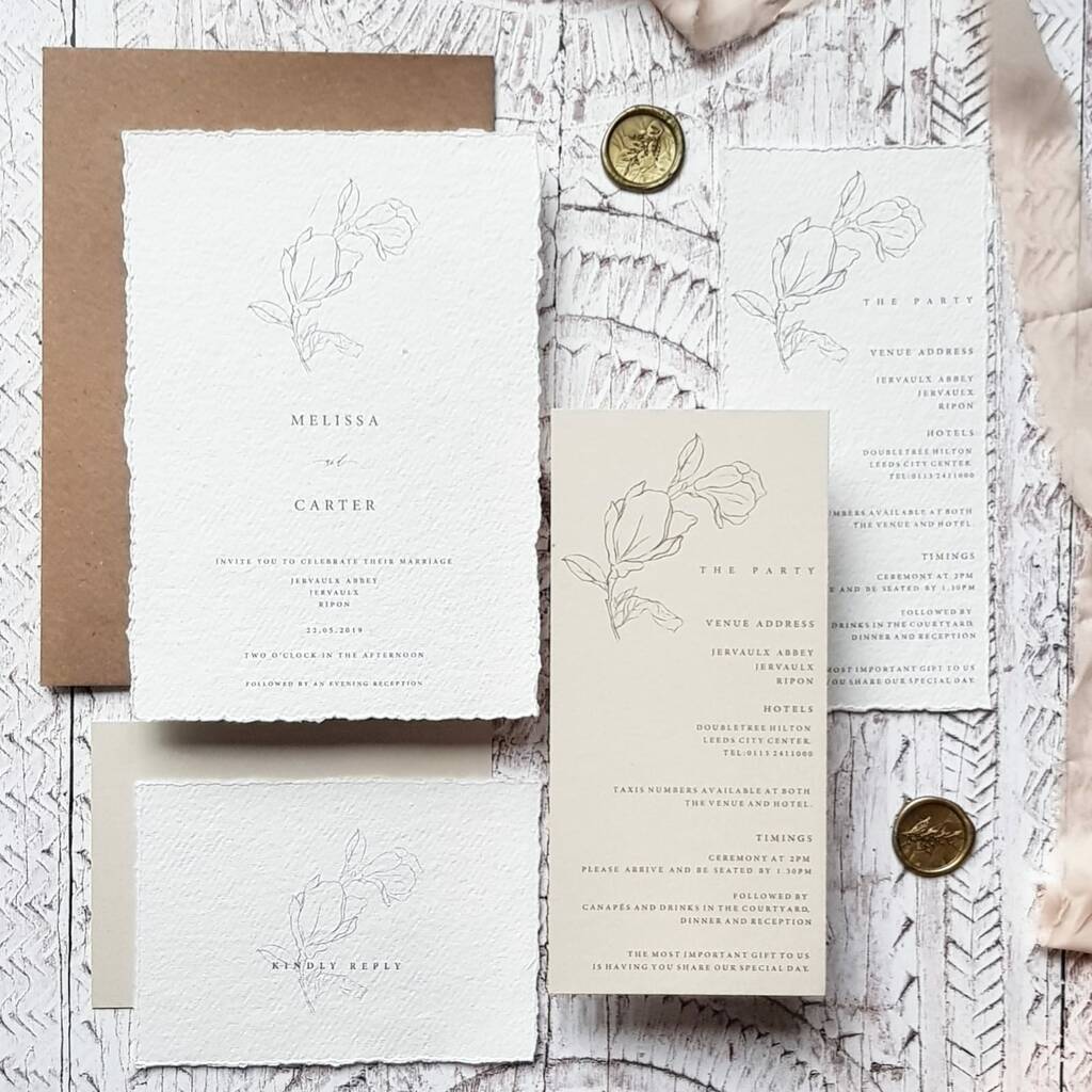 Magnolia Handmade Paper Wedding Invitation