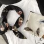 White And Black Feather Imitation Small Square Scarf, thumbnail 3 of 7