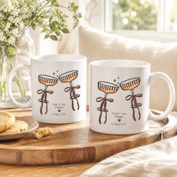 Set Of Two Champagne Glasses Engagement Mugs, 3 of 5