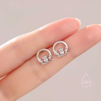 Sterling Silver Claddagh Stud Earrings, 5 of 11