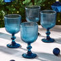 Set Of Four Sapphire Blue Glass Wine Goblets, thumbnail 1 of 6