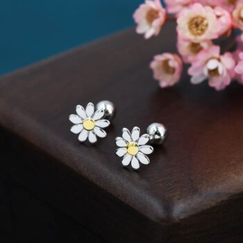 Little Daisy Flower Screw Back Earrings Sterling Silver, 4 of 10