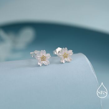 Sterling Silver Little Cherry Blossom Flower Pendant Necklace And Stud Earrings, 2 of 12
