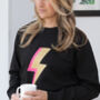 Ladies Lightning Flash Bolt Sweatshirt With Gold, thumbnail 1 of 4