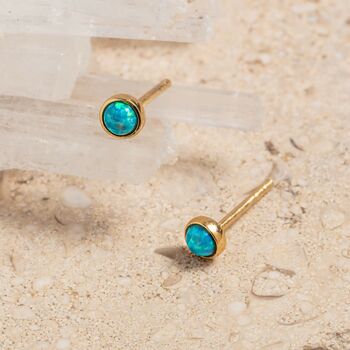 Blue Opal Gold Vermeil Plated Stud Earrings, 6 of 7
