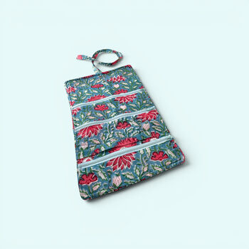 Cotton Jewellery Roll | Teal And Pink Floral, 2 of 6
