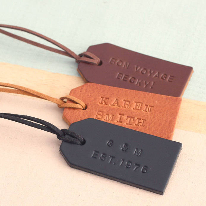 Personalized Leather Luggage Tags Gifts with Engraved Design and Name - Traveler Gifts for Women, Men, Kids - Custom Suitcase Tag for Honeymoon 