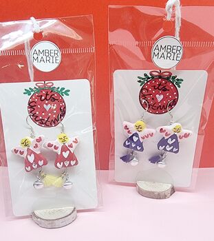 Festive Painted Angel Earrings With Stand, 10 of 11