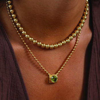 Peridot Cz 18 K Gold Plated Octagon Ball Chain Necklace, 6 of 8