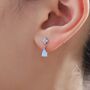 Sterling Silver Four Cz And Droplet Stud Earrings With Opal Blue C Zs, thumbnail 3 of 12