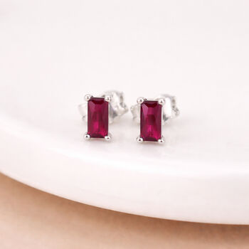 Sterling Silver Ruby Baguette Stud Earrings – 6mm X 4mm, 2 of 4