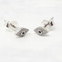 Dainty Evil Eye Silver Minimalist Stud Earrings, thumbnail 1 of 4