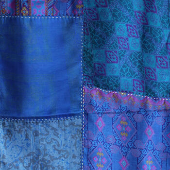 Blue - Kantha Stitch Fabric Cover Handmade Paper Notebook (9 x 7 in)