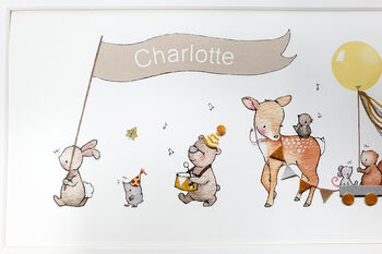 Personalised Framed Woodland Baby Animal Parade Print, 3 of 11