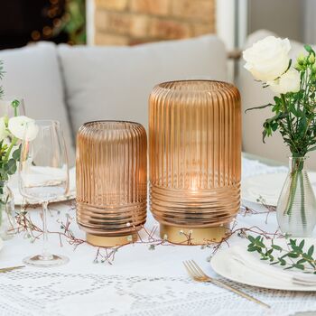 Cordless Tan Ribbed Glass Lamps, 3 of 11