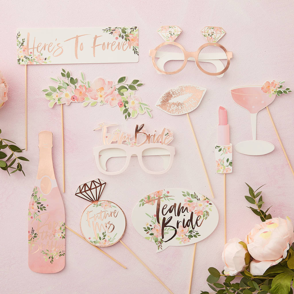 Rose Gold Floral Hen Party Photo Booth Props, 1 of 3