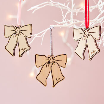 Personalised Wooden Bow Christmas Decoration, 6 of 6