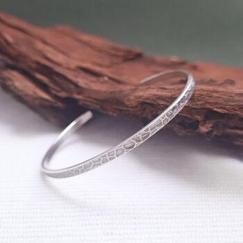 Sterling Silver Bark Textured Cuff Bangle, 3 of 4