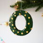 Personalised Handmade Green And Gold Polka Dot Clay Hanging Letter, thumbnail 2 of 5