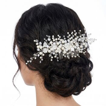 Large Silver Leaf And Pearl Hair Comb, 2 of 2