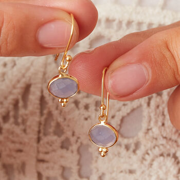 Blue Chalcedony Oval Gold And Silver Drop Hook Earrings, 4 of 11