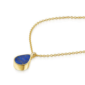 Teardrop Lapis Urn Necklace 18 K Gold Plated Silver, 6 of 6