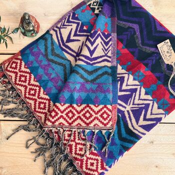 Fair Trade Handwoven Recycled Purple Blanket, 4 of 8