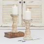 Wooden Candlestick White Distressed, thumbnail 1 of 6