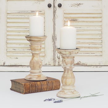 Wooden Candlestick White Distressed, 2 of 6