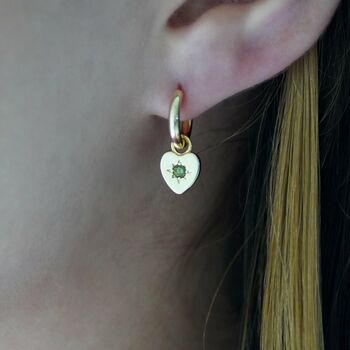 Peridot Heart Charm Earrings, 3 of 10