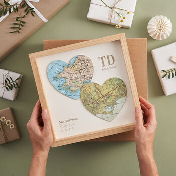 Two Map Hearts Wedding Anniversary Print, 3 of 12