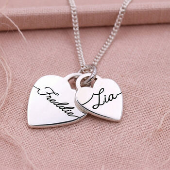 Heart Tags Script Name Silver Necklace, 2 of 8