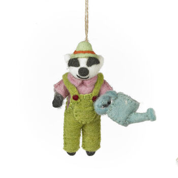 Handmade Felt Gus The Gardening Badger Decoration, 2 of 3