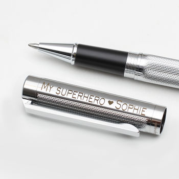Personalised Textured Rhodium Rollerball Pen, 2 of 6