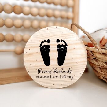 Baby Hand Foot Print Wooden Plaque Keepsake, 3 of 6