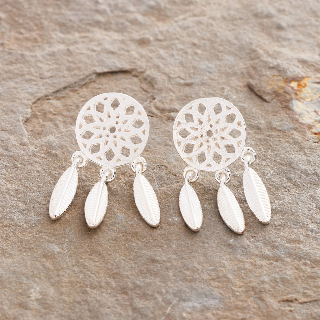 Silver Dreamcatcher Earring Studs By Attic Notonthehighstreet Silver Dreamcatcher Earring Studs
