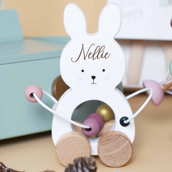 Personalised Wooden Pink Bunny Motor Pull Toy, 2 of 8