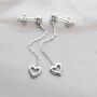 Sterling Silver Heart Drop Threader Earrings, thumbnail 3 of 5