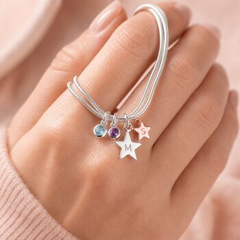 Personalised Birthstone Double Star Bracelet In Silver, 5 of 9