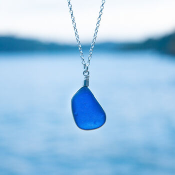 Cornish Sea Glass Pendant Rare Blue No. Two, 6 of 6