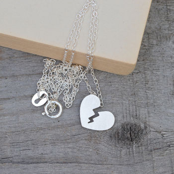 Personalized Broken Heart Necklace In Sterling Silver, 2 of 3