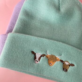 British Cow Embroidered Beanie Hat, Cows Beanie Hat, 3 of 3
