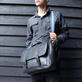 'Gabriel' Men's Leather Messenger Satchel Bag In Black, 4 of 11