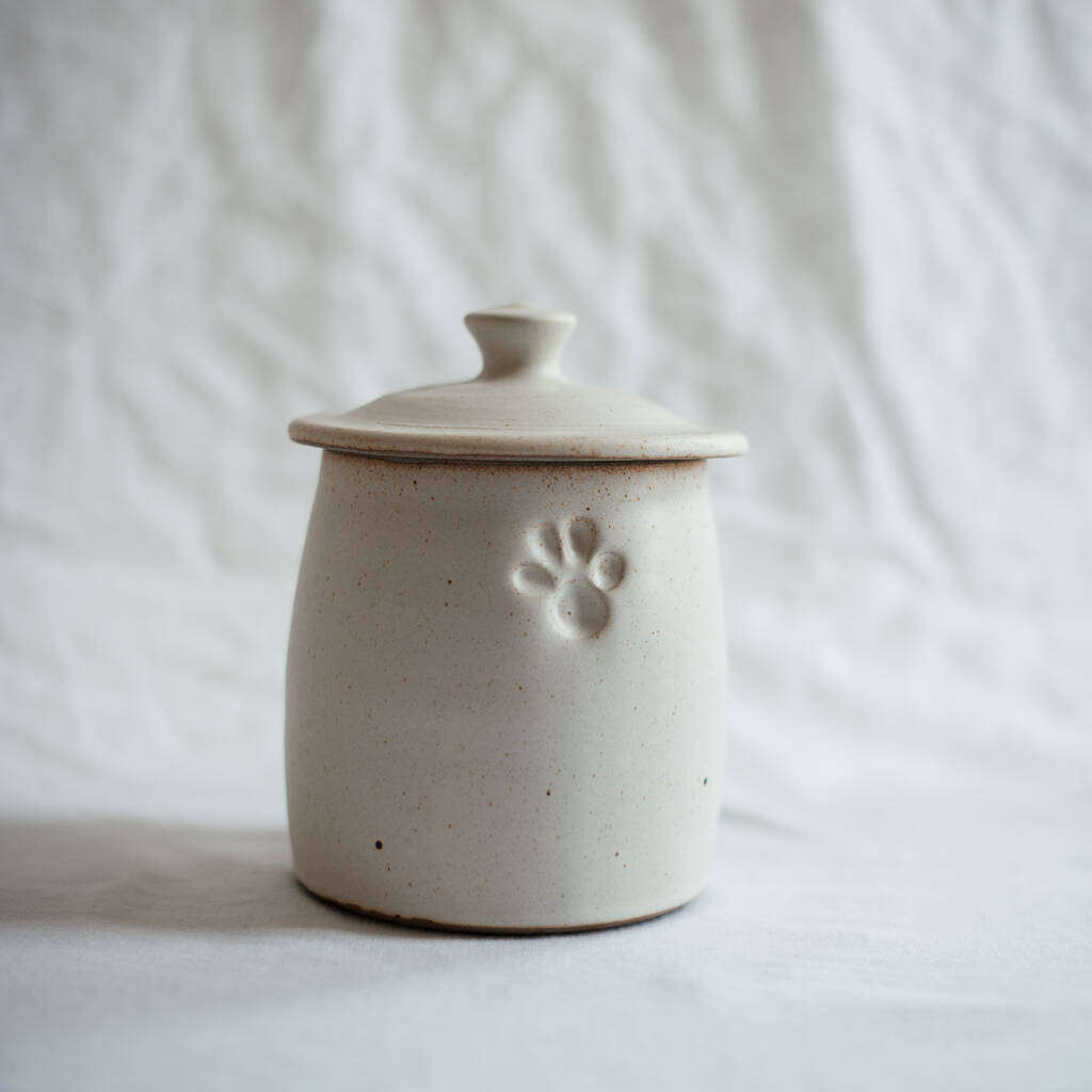 Hand Thrown Pottery Dog Treat Jar In Sand Glaze By The Dandy Dog Company
