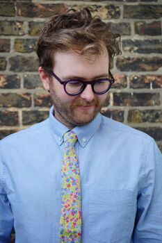Mens Bold Yellow Berry Print Slim Style Tie, 8 of 11