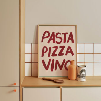 Pizza Pasta Vino Hand Painted Unframed Art Print, 2 of 3